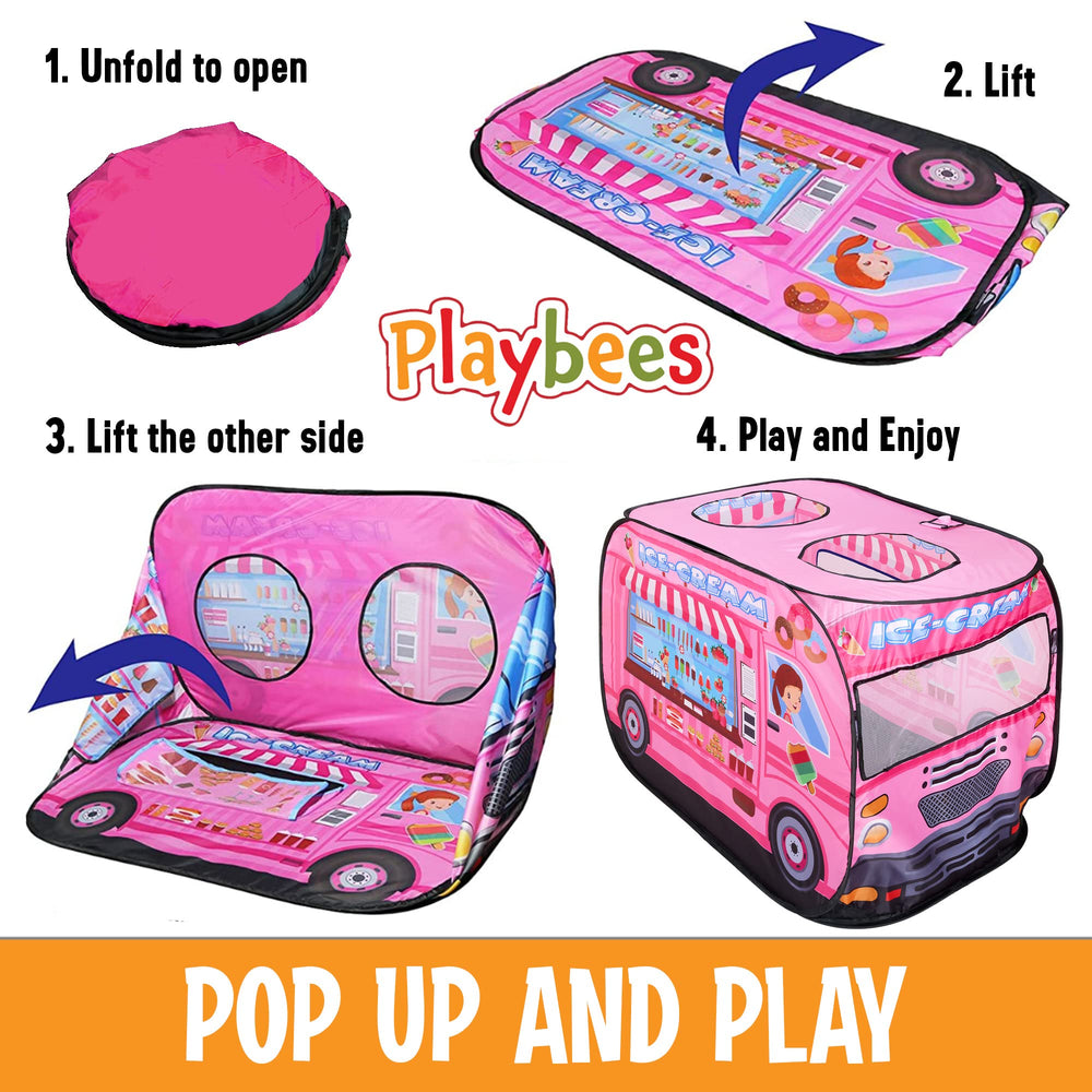 Playbees pop-up tent interior with ceiling openings invites cozy pretend play.