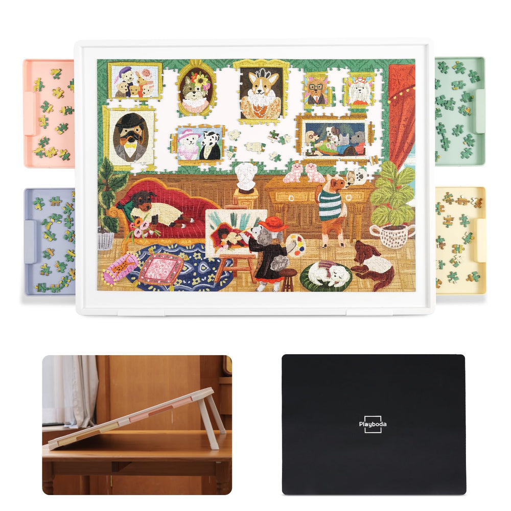 Playboda tilting puzzle board top view with 30x22 surface for 1000-piece puzzles.