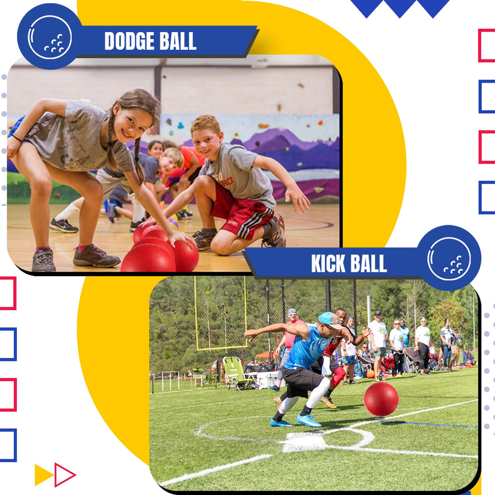 PlayBolt playground ball shown in action for dodgeball and four square.
