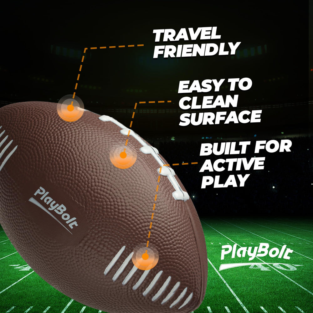 PlayBolt foam football ready for backyard games and poolside activities.