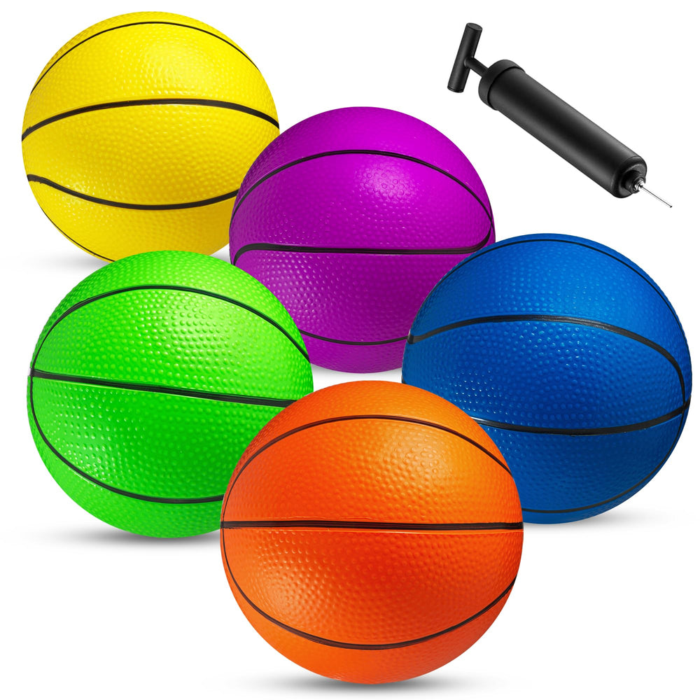 PlayBolt mini basketball set with five colored balls for kids' play and easy handling.