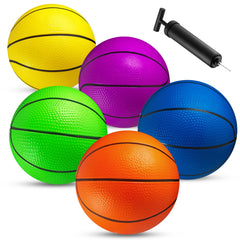 PlayBolt mini basketball set with five colored balls for kids' play and easy handling.