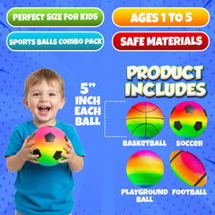 PlayBolt rainbow mini soccer ball 5in, ideal for toddlers learning kicks.