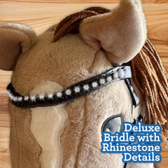 Playful Minds hobby horse plush head with blue eyes for imaginative play.