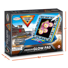 Monster Jam glow pad showing color-changing LED lighting during drawing