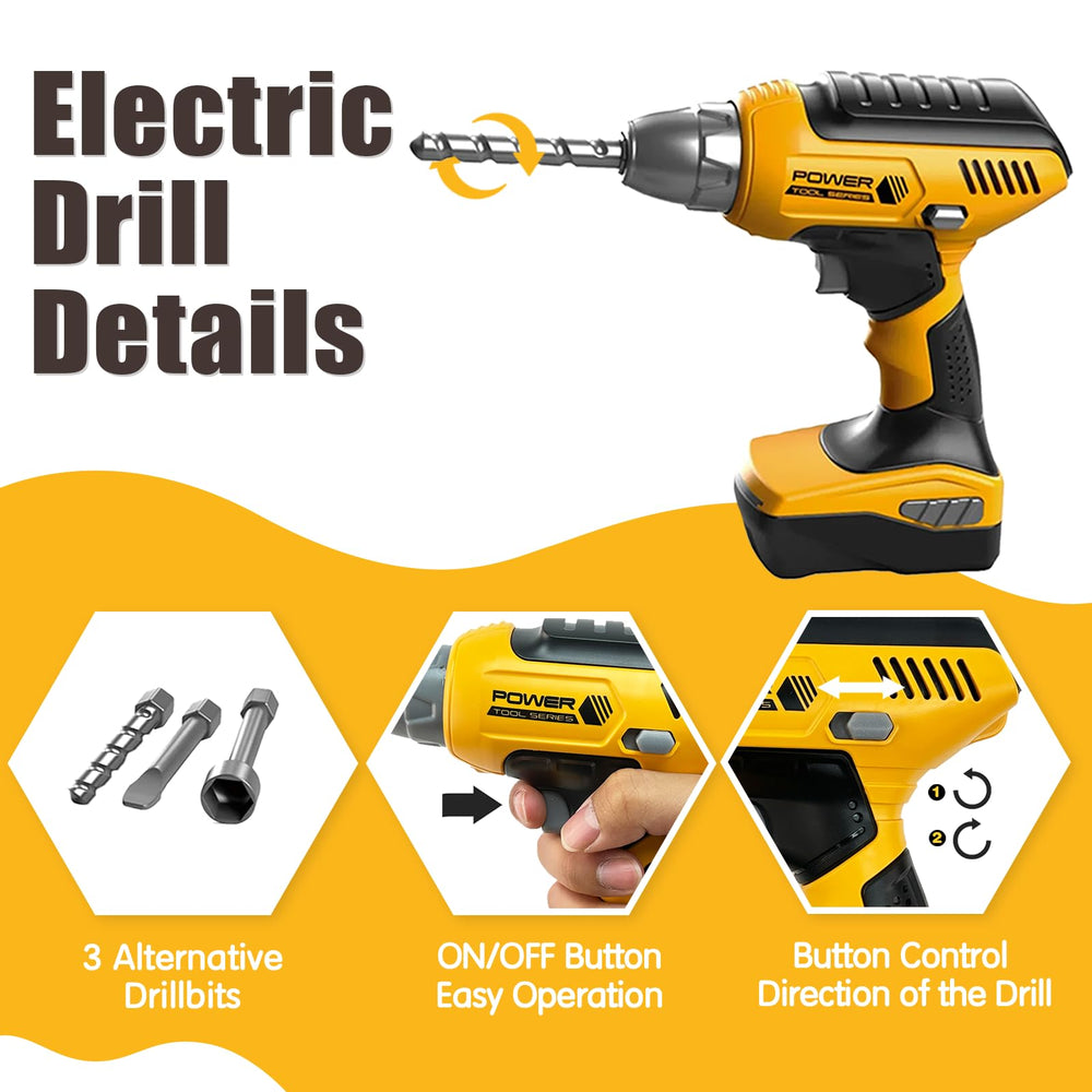 Playhiland electric drill in action with realistic sounds for engaging pretend projects