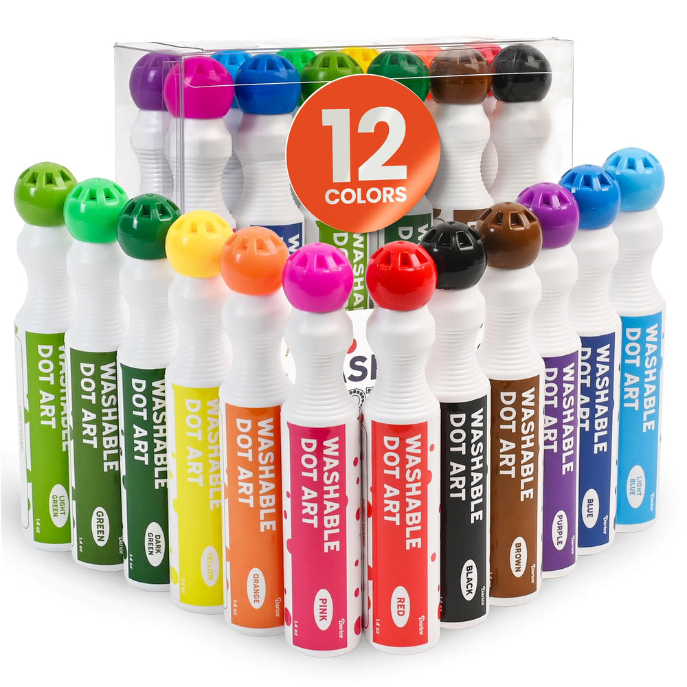 Playkidiz Darice 12-color dot markers pack open for colorful toddler art sessions