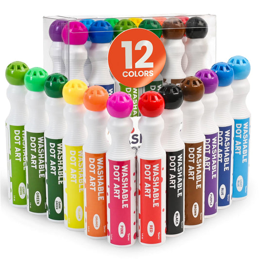 Playkidiz Darice 12-color dot markers pack open for colorful toddler art sessions