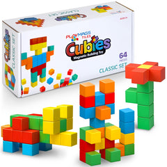 Playmags 64pc magnetic blocks set in bright colors for creative building