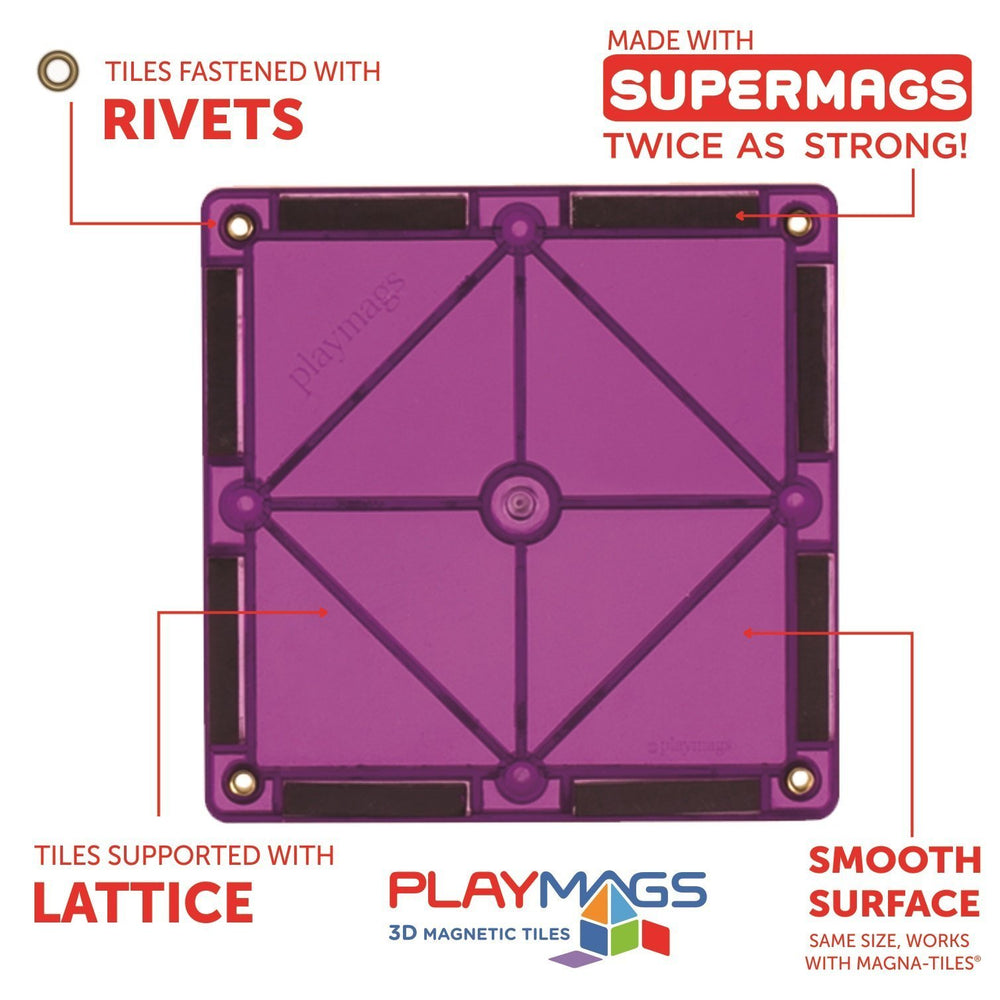 Playmags color variety supports color-based learning and design play.