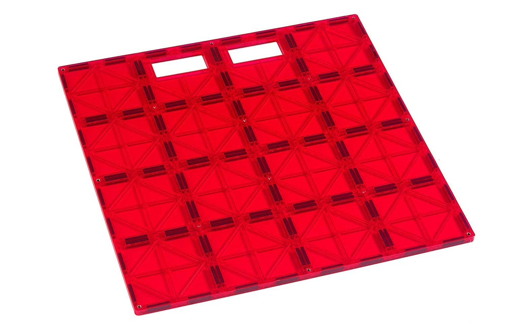 Playmags stabilizer clear tiles in red or blue add color and support.