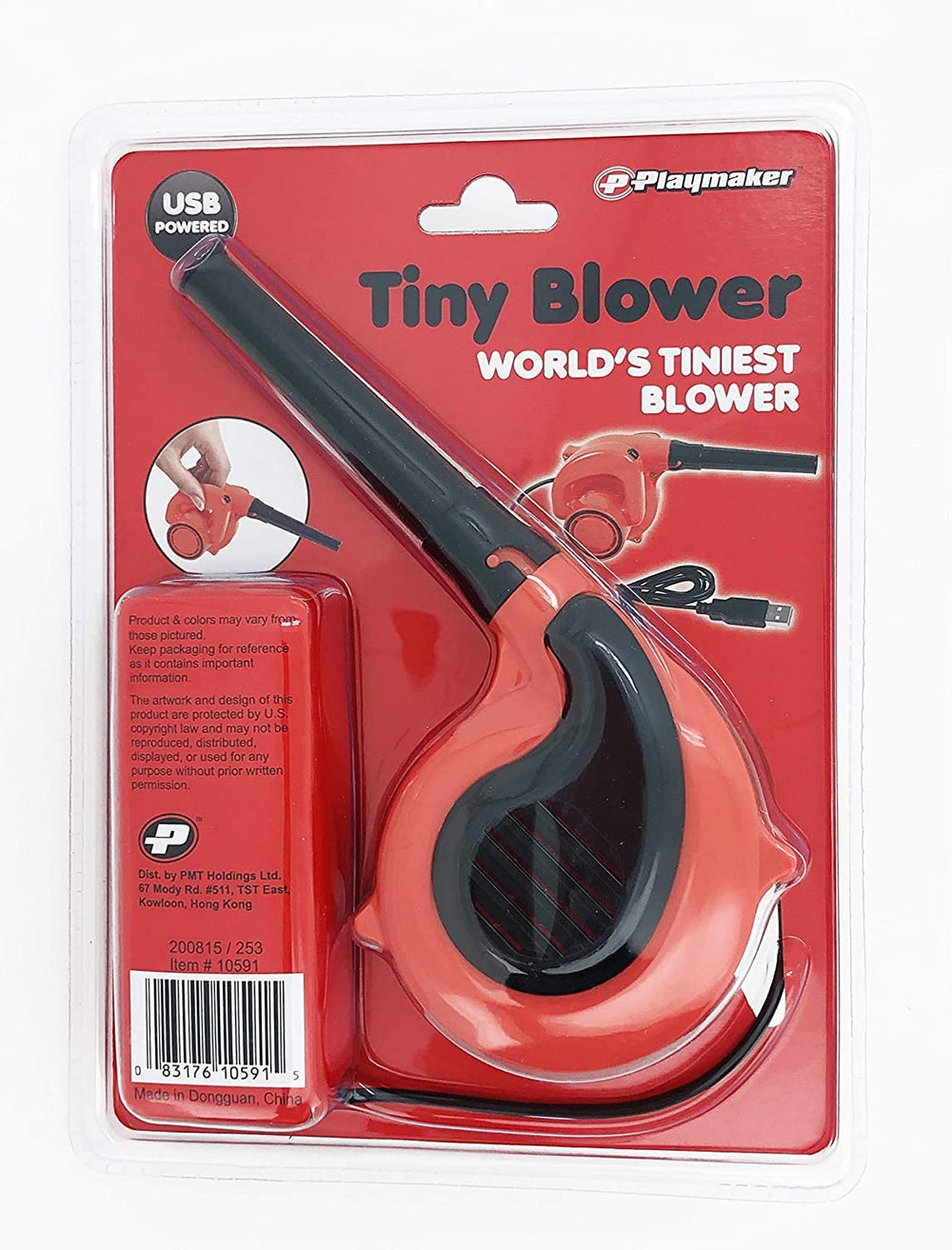 Playmaker Toys World's Tiniest Blower demonstrates USB-powered portability.