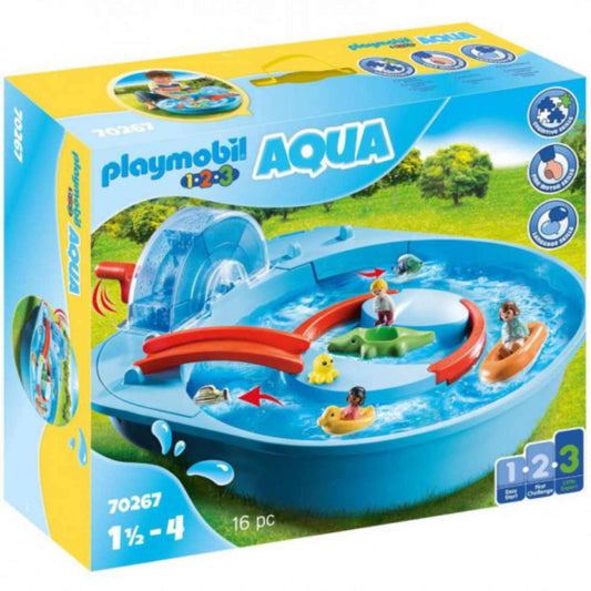 Playmobil 1.2.3 Aqua Splish Splash Water Park with colorful figures for imaginative water play.