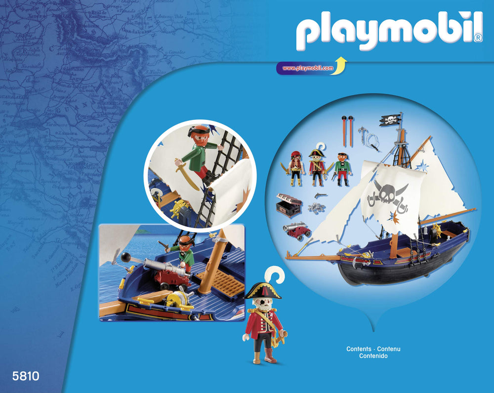 Playmobil 5810 pirate ship sails detail encouraging creative sea journeys.