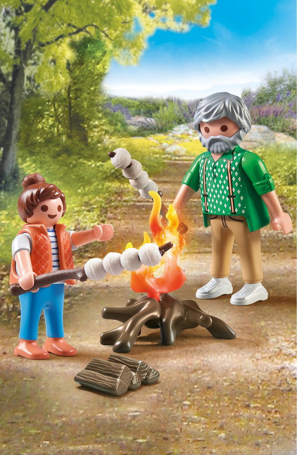 Playmobil 71513 figures near campfire for cooperative storytelling adventures.