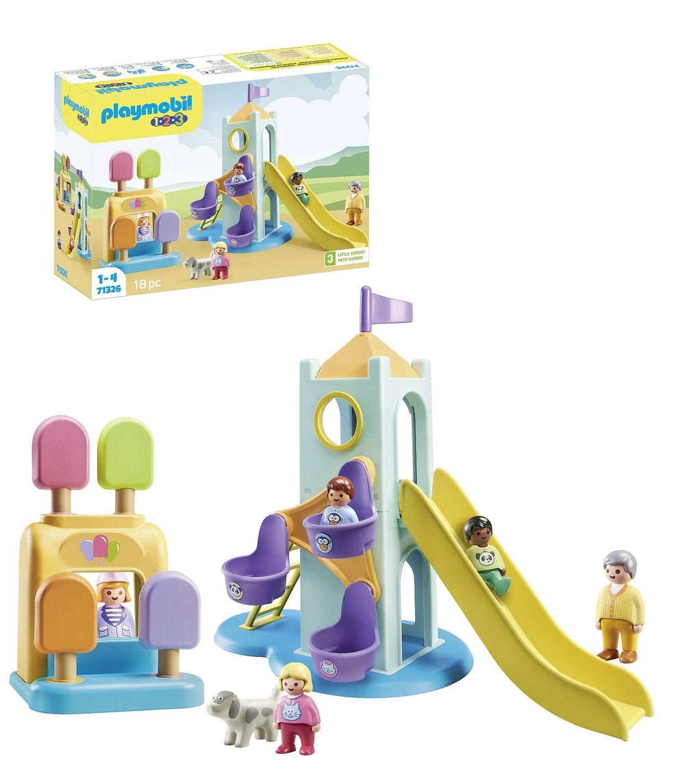 Playmobil Adventure Tower Ice Cream Booth front view highlights colorful, kid-friendly design for imaginative play.