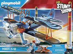 Playmobil Air Stunt Show Phoenix Biplane engine start button adds realism.