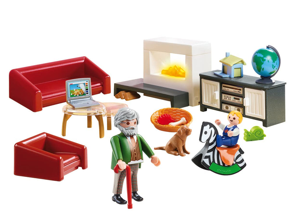 Playmobil armchair and couch layout offers versatile play space.
