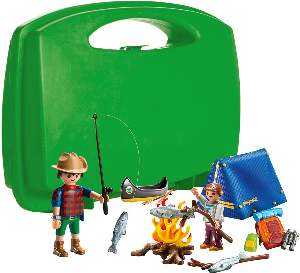 Playmobil Camping Adventure Carry Case campfire and supplies encourage cozy storytelling.