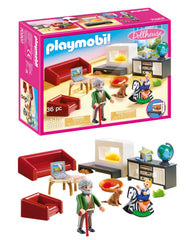 Playmobil Comfortable Living Room with illuminated fireplace for cozy storytelling.