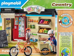 Playmobil Country Farm Shop farm stand with colorful goods on display.
