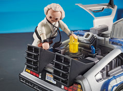 Playmobil DeLorean case and accessories keep pieces organized for play.