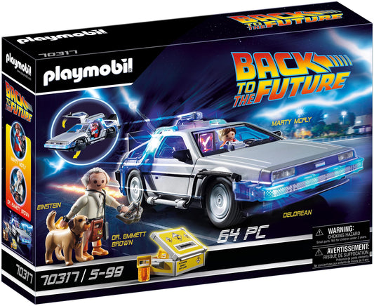Playmobil DeLorean front view showing the iconic time machine ready for play.