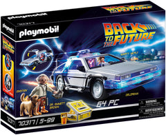 Playmobil DeLorean front view showing the iconic time machine ready for play.