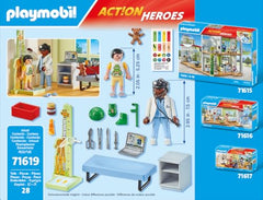Playmobil exam table and casts support realistic hospital role play and storytelling.