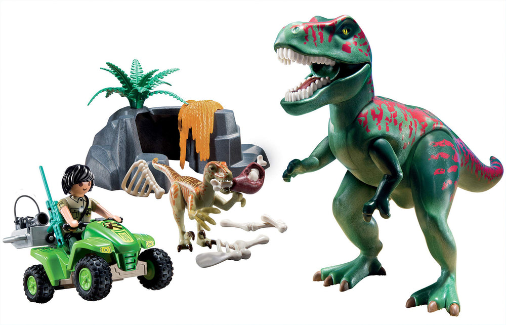 Playmobil Explorer Quad with T-Rex side view for dynamic outdoor adventures