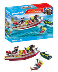 Playmobil Fireboat with Aqua Scooter front view highlights ready-for-action rescue vessel
