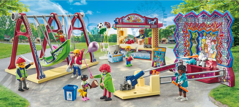 Playmobil Fun Fair movable boats add dynamic ride-time storytelling.