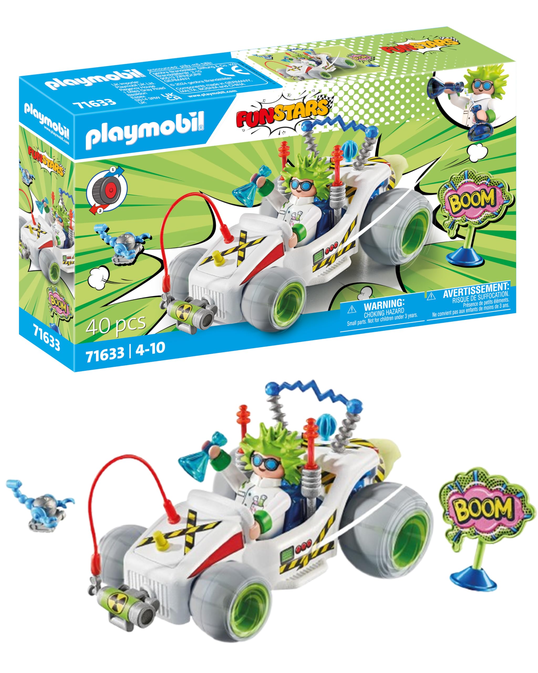 Playmobil Funstars Racing Professor car in action for fast track play