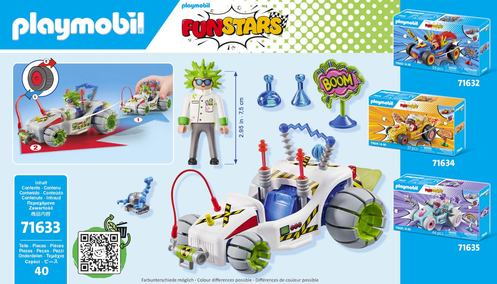 Playmobil Funstars Racing Professor figure fits the car for swift storytelling