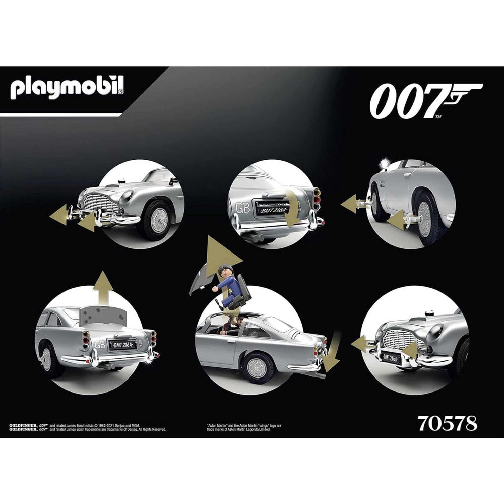 Playmobil James Bond car seats two figures with a removable roof for flexible play.