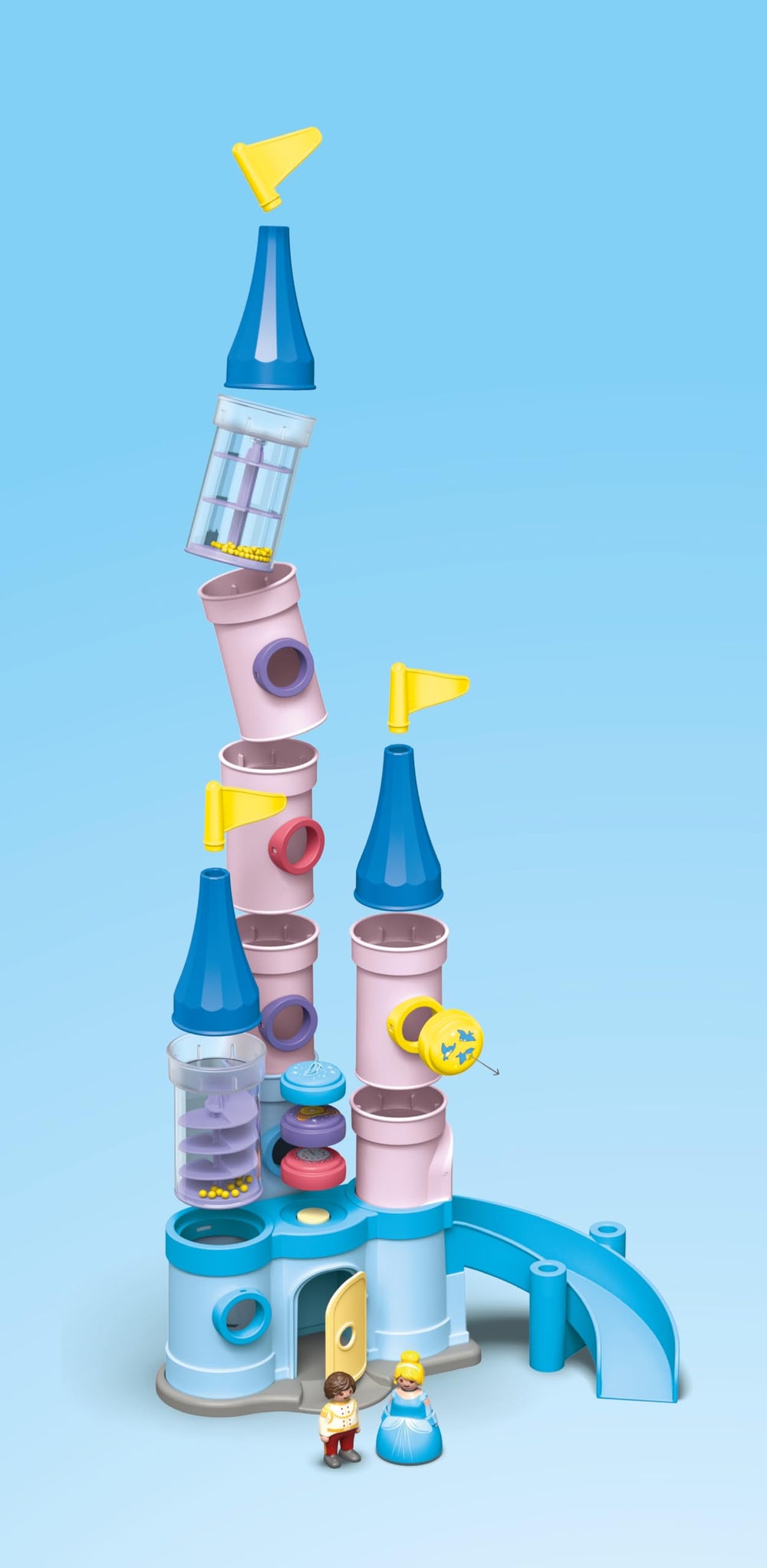 Playmobil Junior Cinderella Castle rainmaker tower offers dynamic play scenarios.