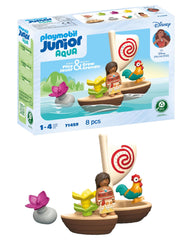 Playmobil Moana boat ensemble with crew, perfect for imaginative water play.