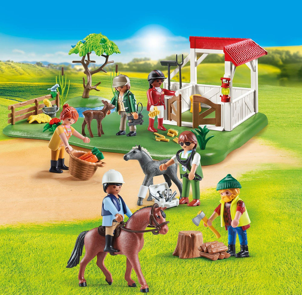 Playmobil My Figures Horse Ranch horses in action for creative grooming and riding.
