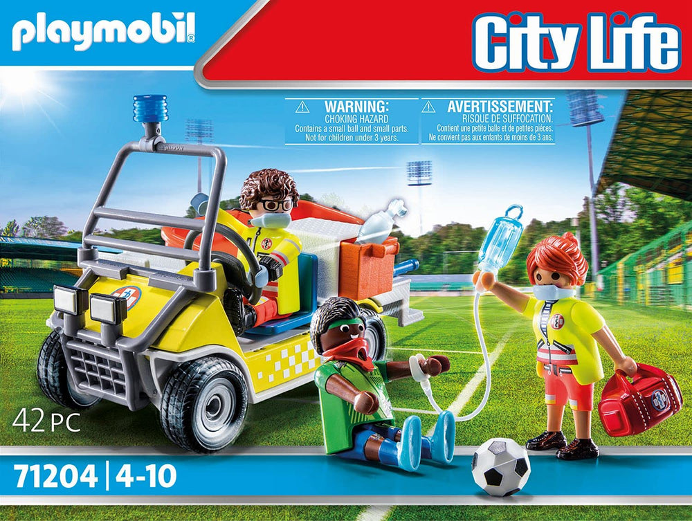 Playmobil Rescue Cart stretcher tracks secure the patient during play.