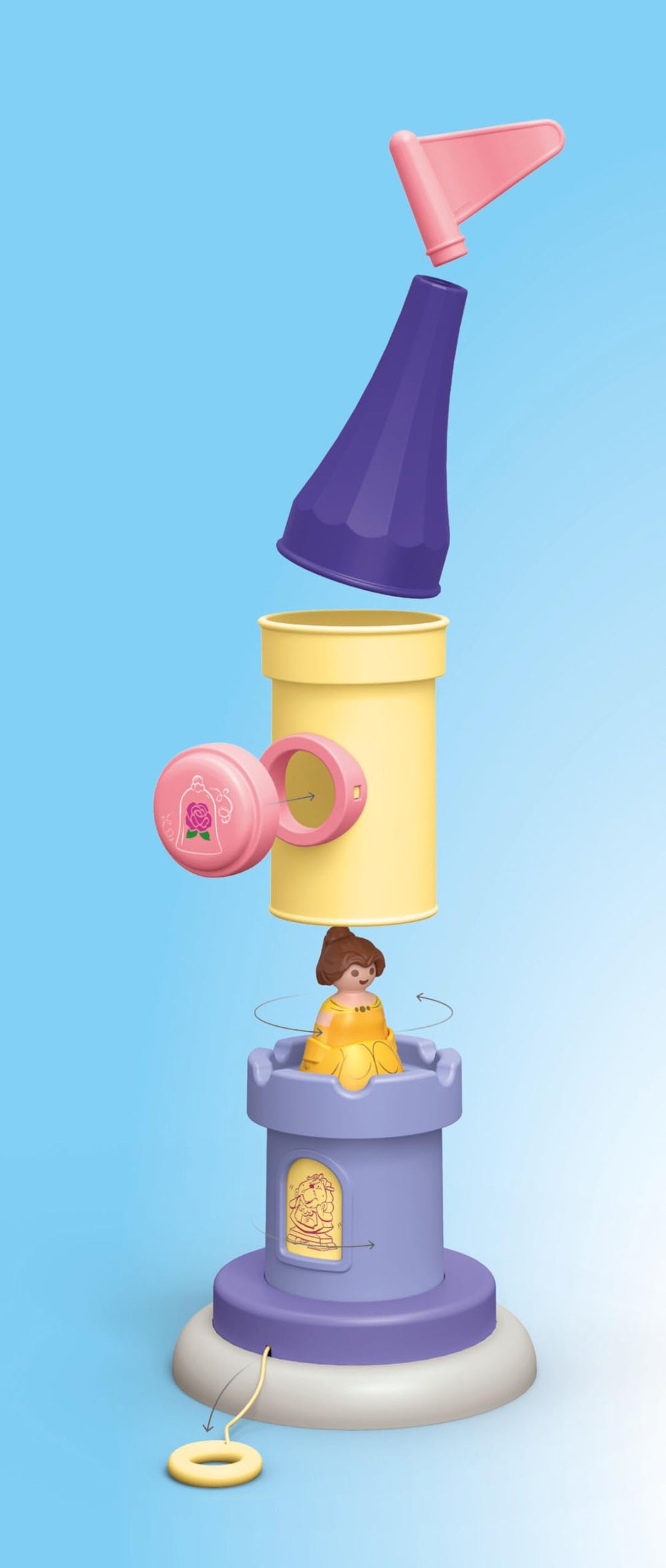 Playmobil tower features a rotating platform when the tune starts