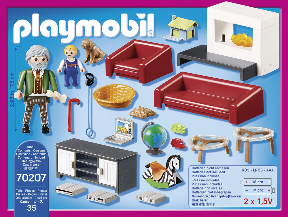 Playmobil two figures and side tables support social roleplay.