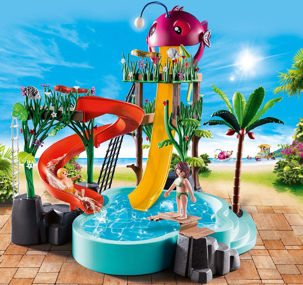 Playmobil Water Park trap-door slide action with rider