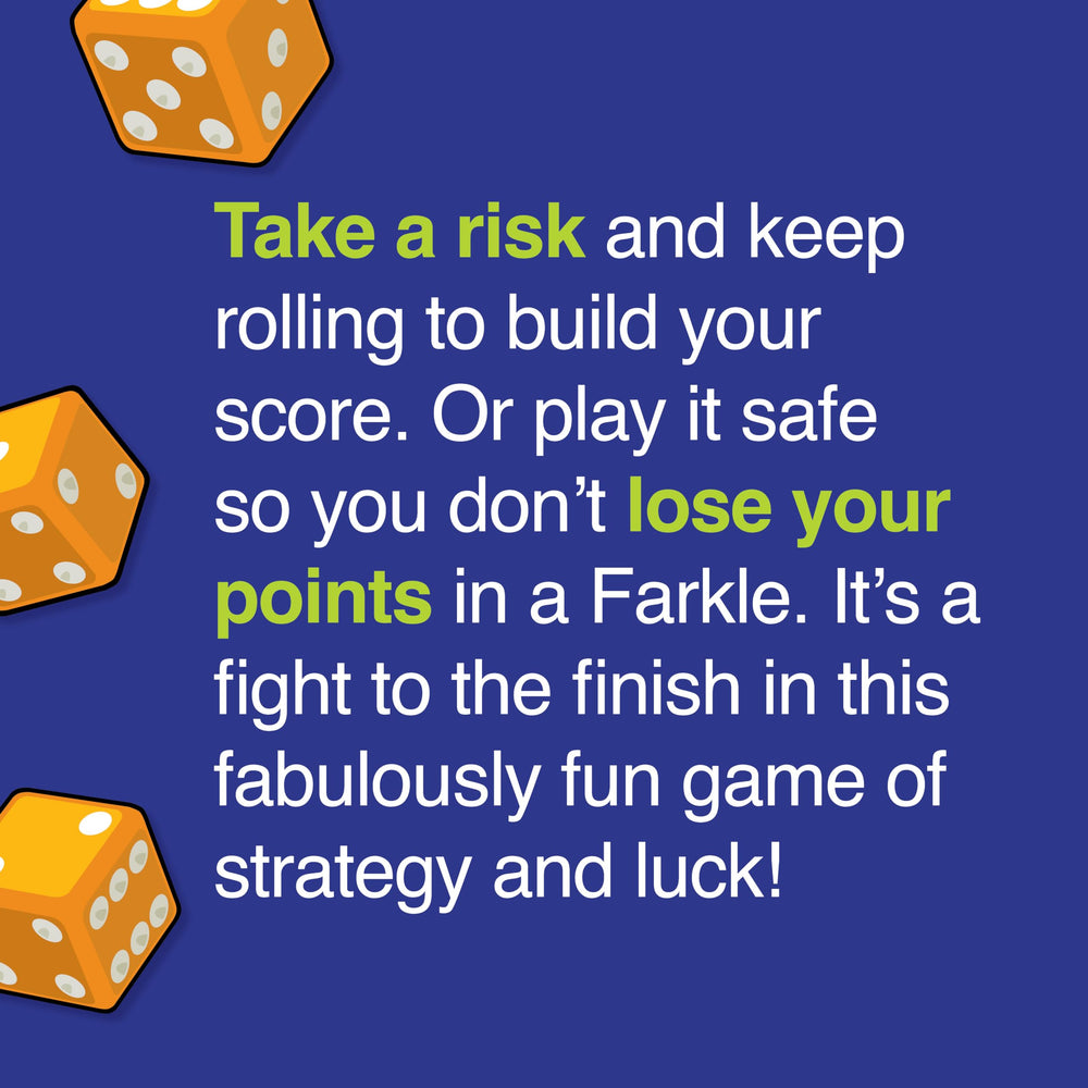 PlayMonster Farkle game box includes everything you need to start.