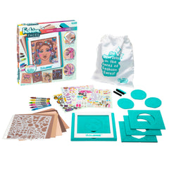 PlayMonster Fashion Faces crayon holder keeps outlines neat for steady rubbing.