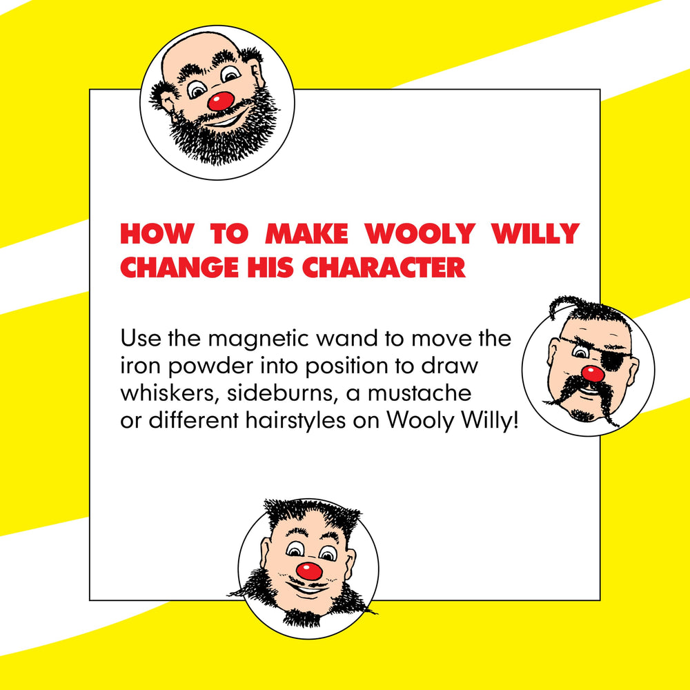 Dozens of design possibilities on Wooly Willy’s face for creative play.