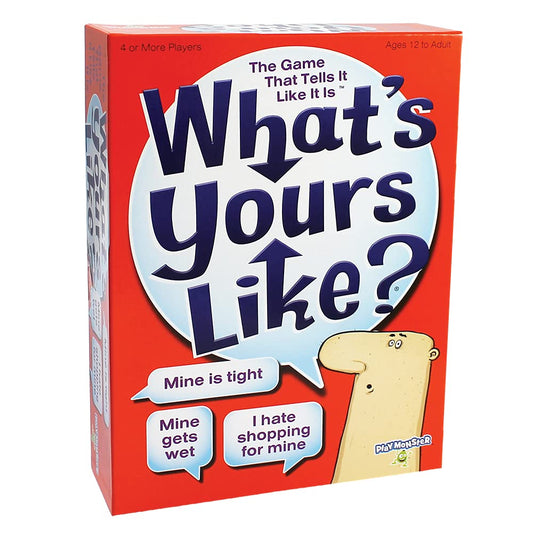 PlayMonster What's Yours Like? card on the table sparks witty clues and party memories.