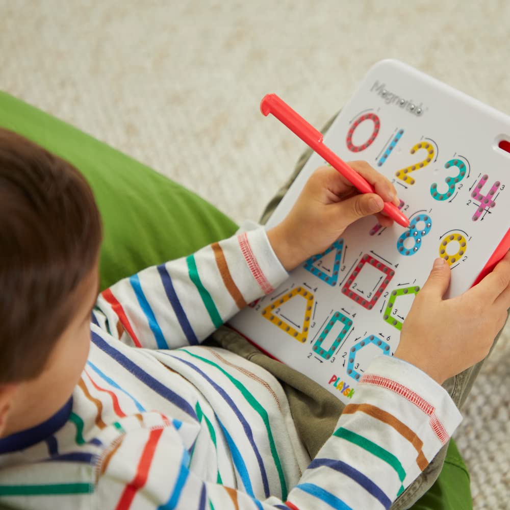 Toddlers ages 3+ practice numbers and shapes with Magnatab