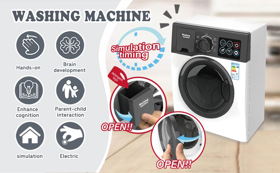 Playssnior Bojia washing machine toy drum spin demonstrates realistic motion for kids.