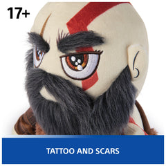 PlayStation Kratos plush showing arm guards texture and premium materials.