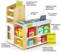 Playtime by Eimmie mart bag held by doll for realistic checkout play.